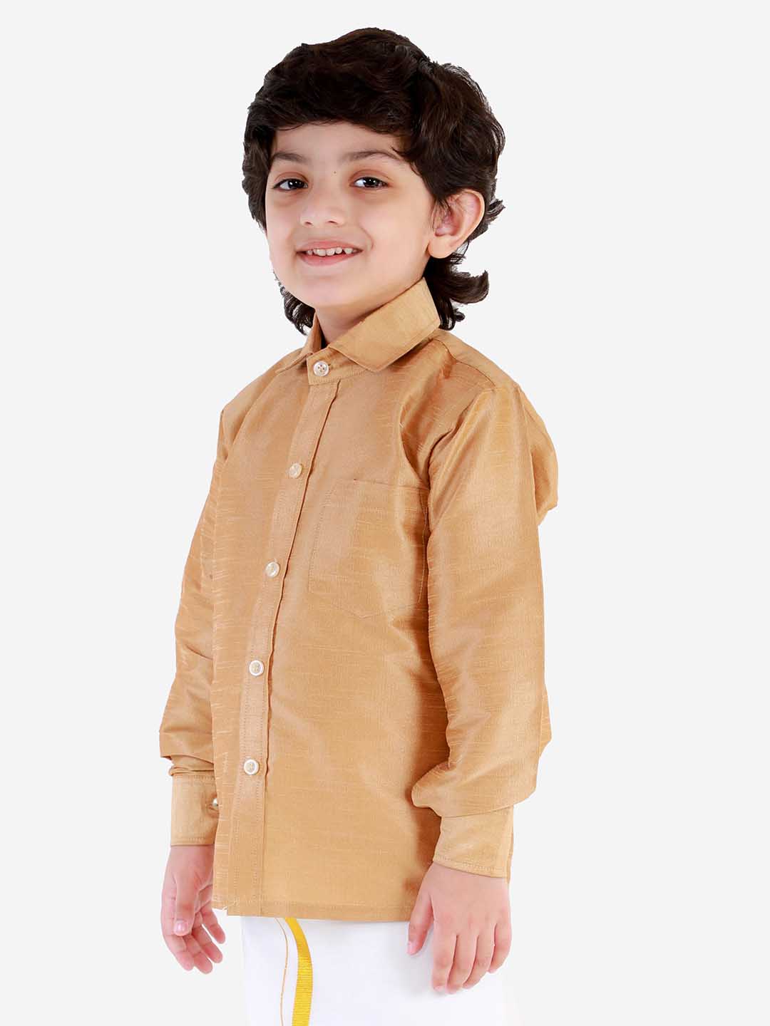 VASTRAMAY Boys' Rose Gold Silk Blend Long Sleeves Ethnic Shirt - qivii