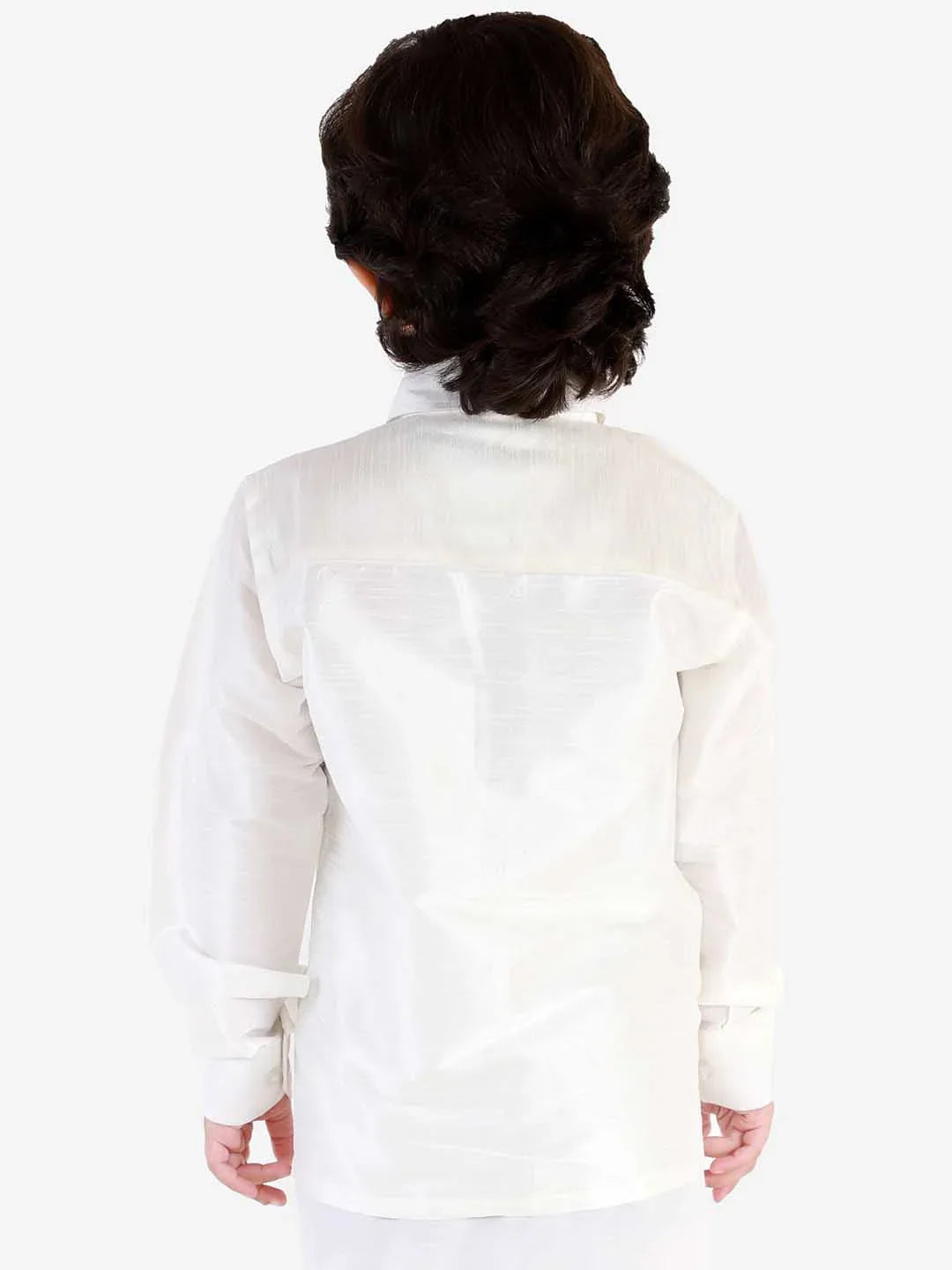 Boys' White Silk Long Sleeves Ethnic Shirt
