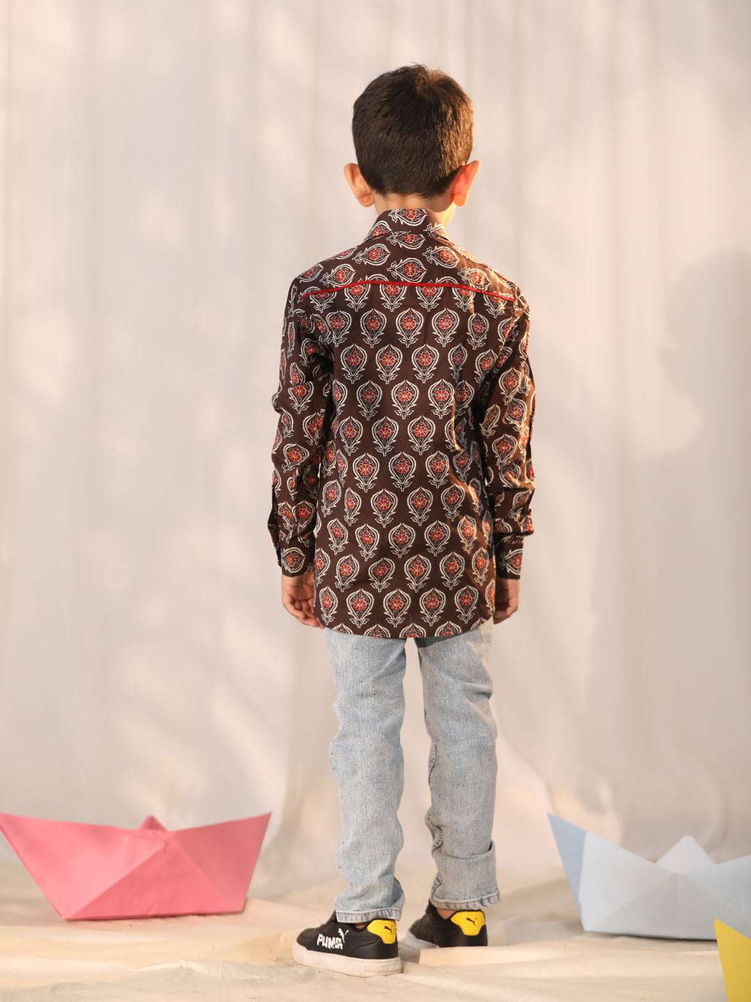 VASTRAMAY Boys' Coffee Ethnic Shirt - qivii