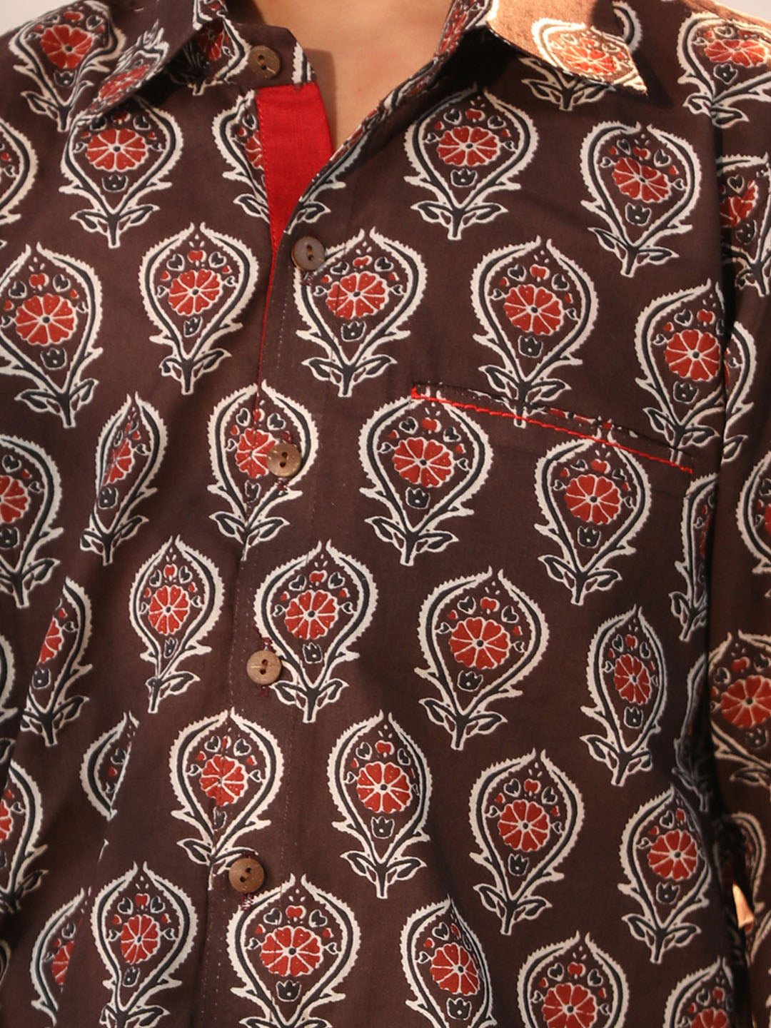 VASTRAMAY Boys' Coffee Ethnic Shirt - qivii