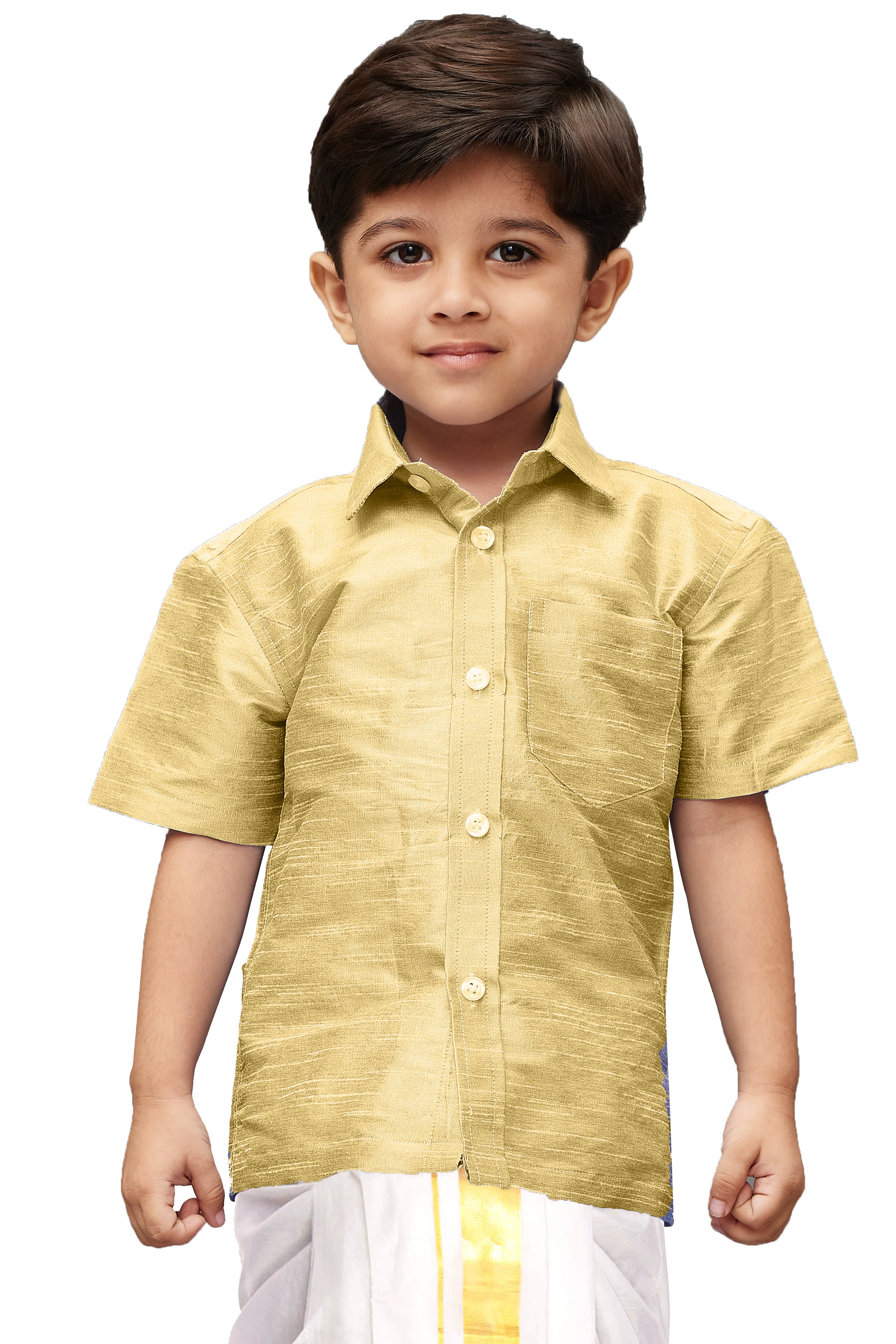 VASTRAMAY Boys Gold Opaque Ethnic Shirt - qivii