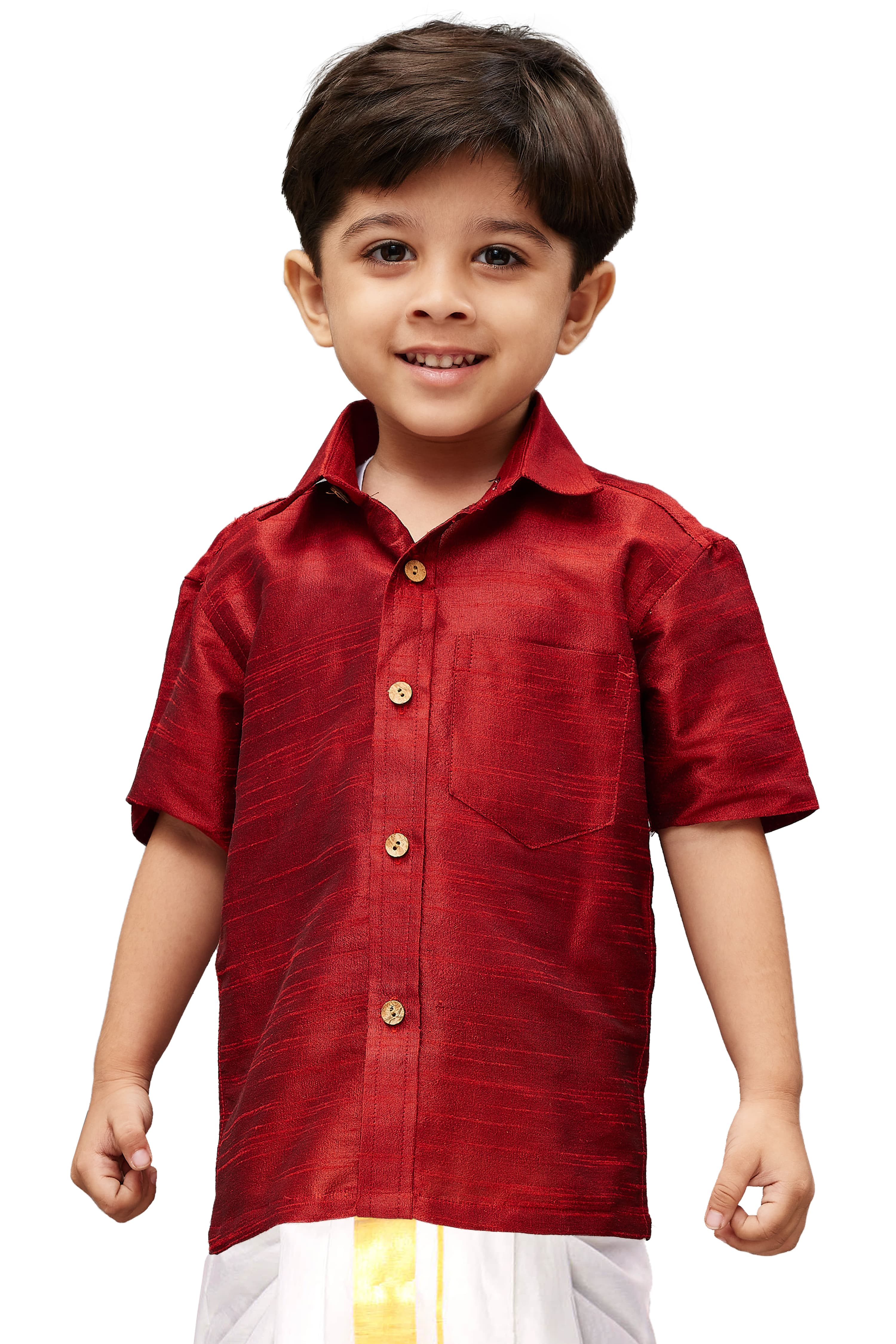 VASTRAMAY Boys Maroon Gold Opaque Ethnic Shirt - qivii