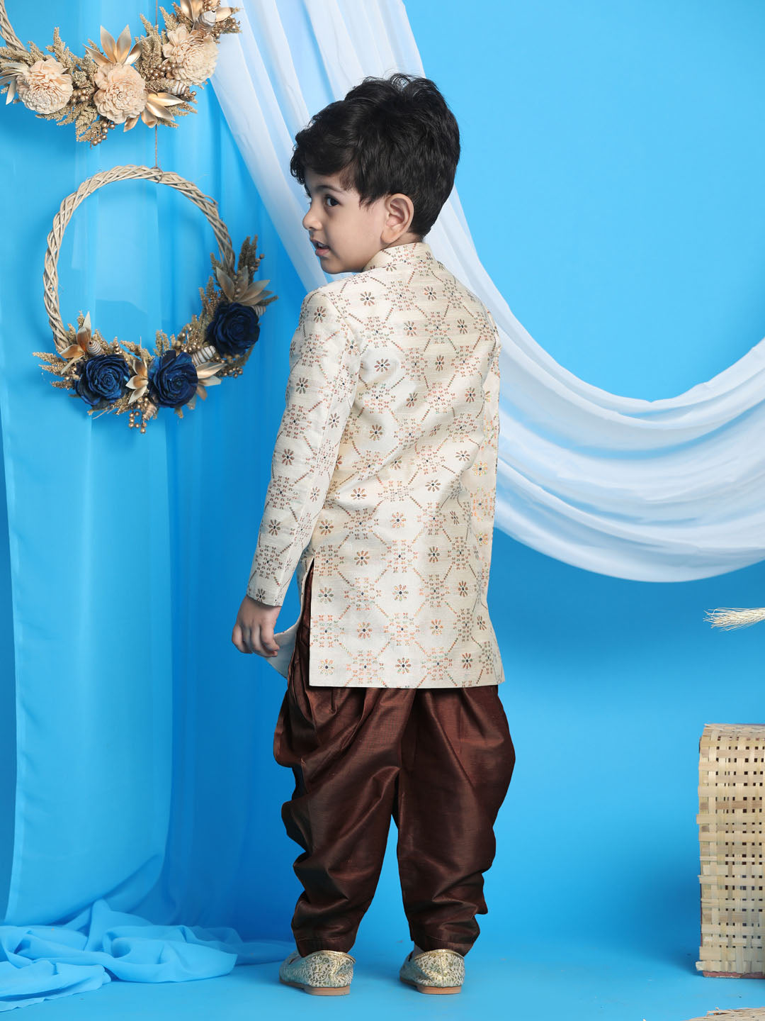 VASTRAMAY Boys Gold And Coffee Sherwani Set - qivii