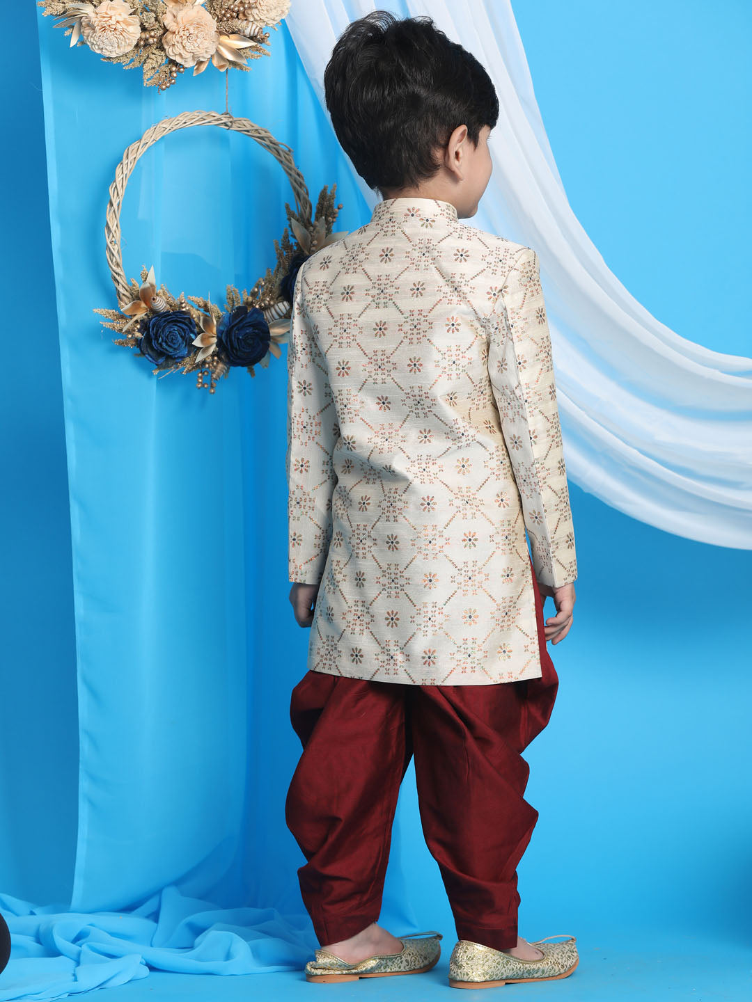 VASTRAMAY Boys Gold And Maroon Sherwani Set - qivii
