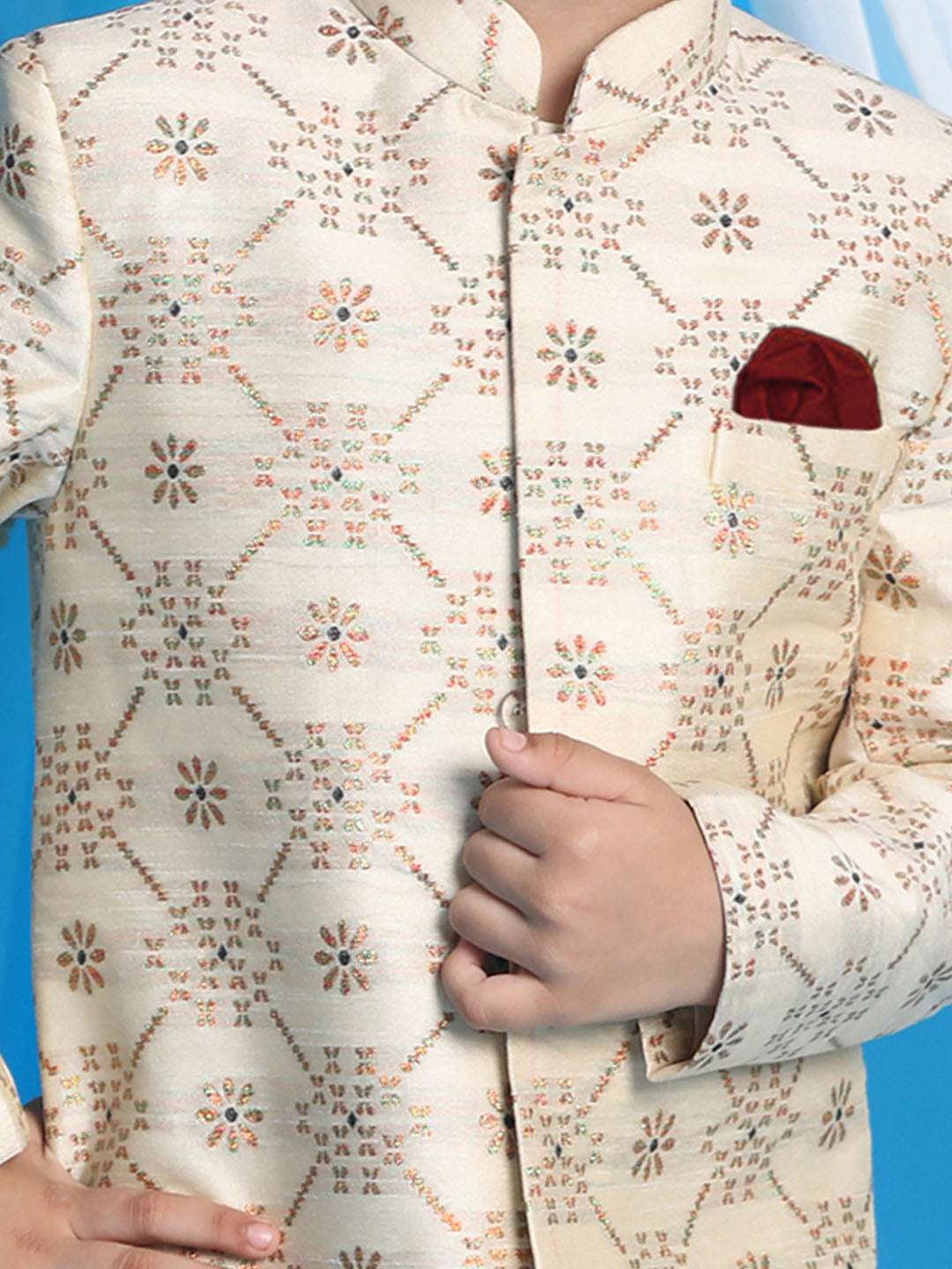 VASTRAMAY Boys Gold And Maroon Sherwani Set - qivii