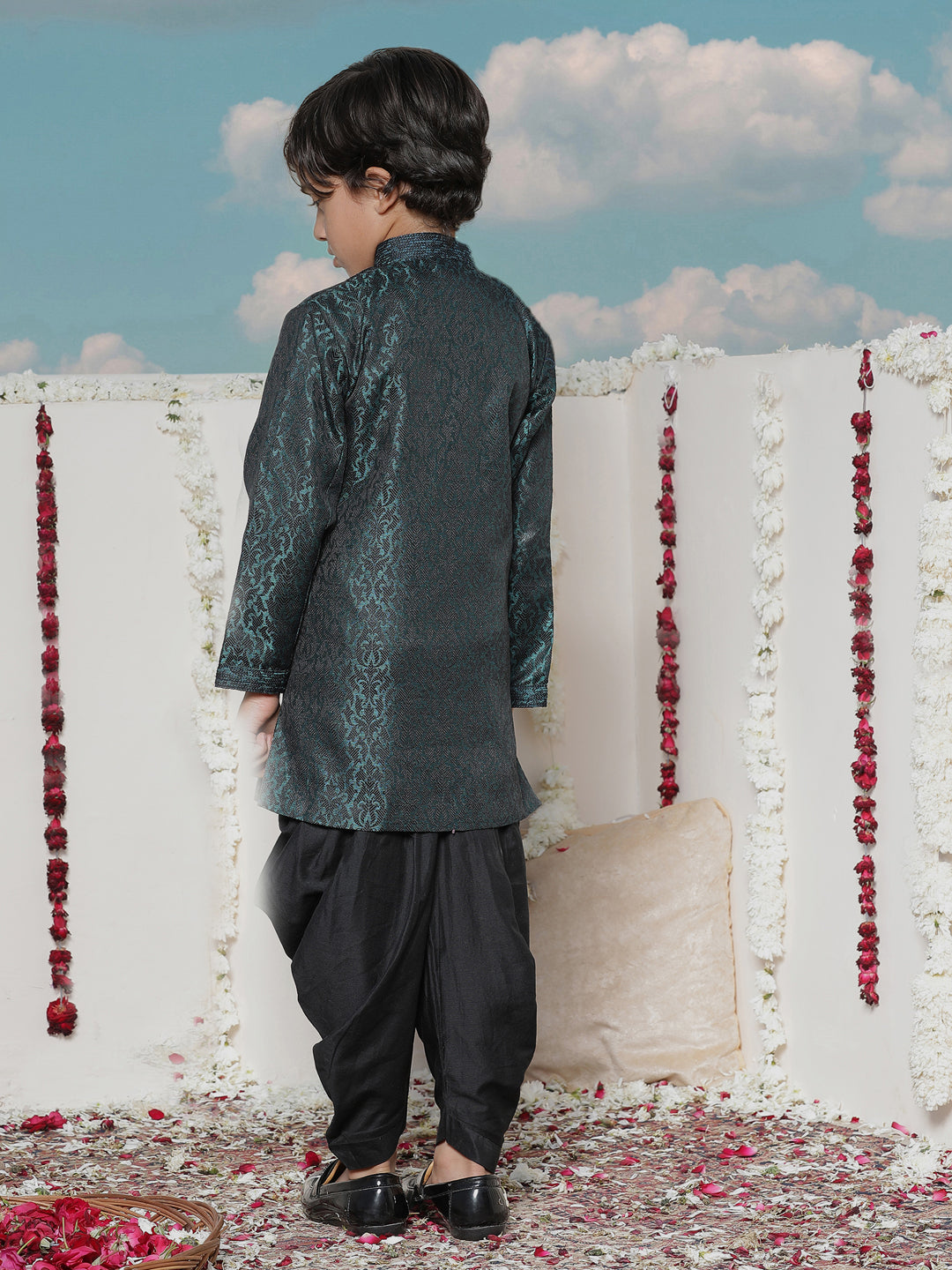 VASTRAMAY Boys' Turquoise Blue Silk Blend Sherwani - qivii