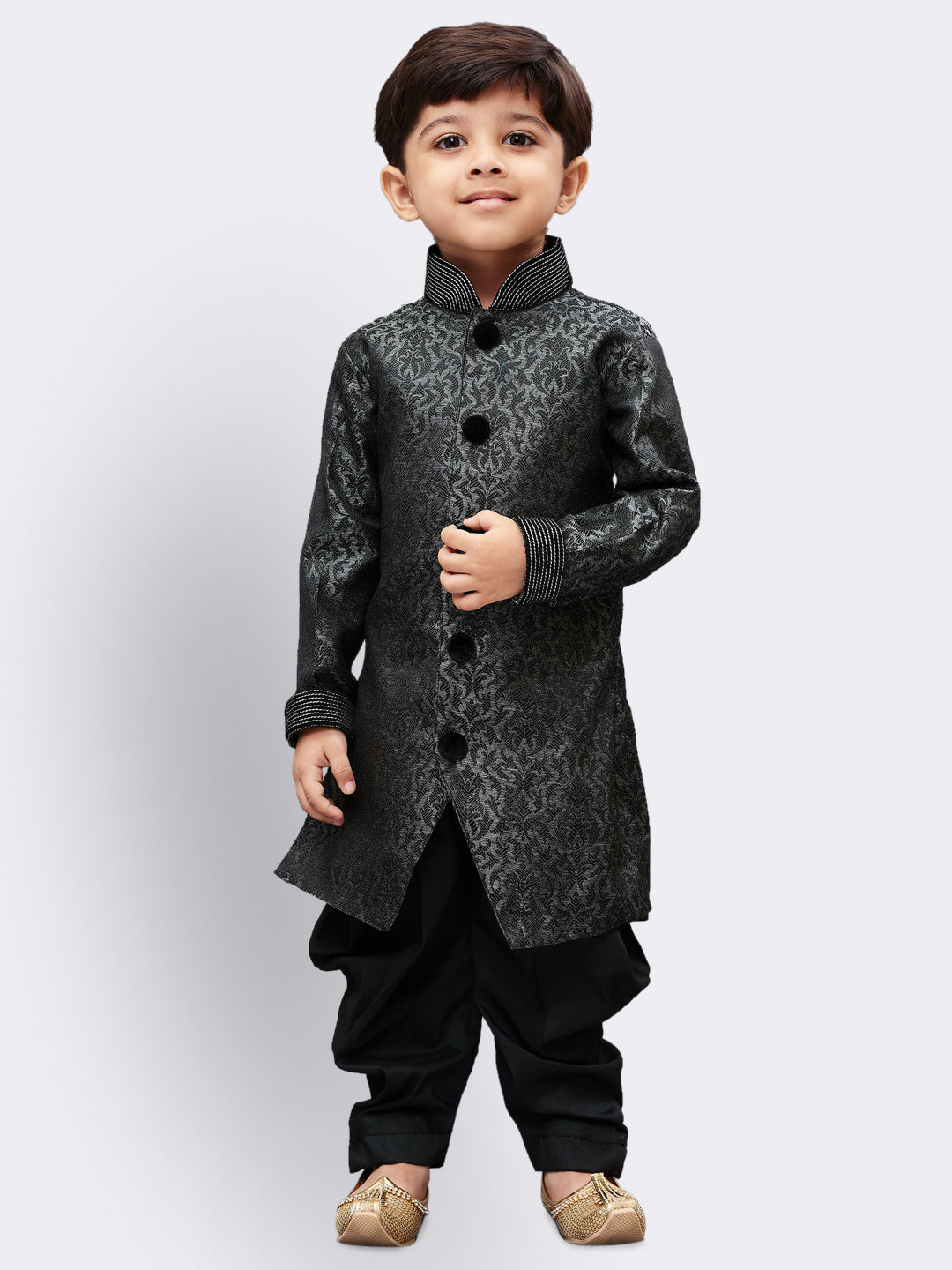 VASTRAMAY Boys' Grey Silk Blend Sherwani - qivii