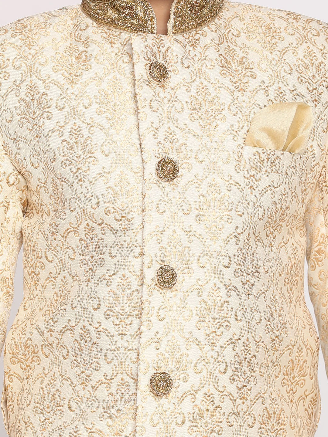 VASTRAMAY Boys Beige & Cream-Coloured Slim-Fit Sherwani Set - qivii