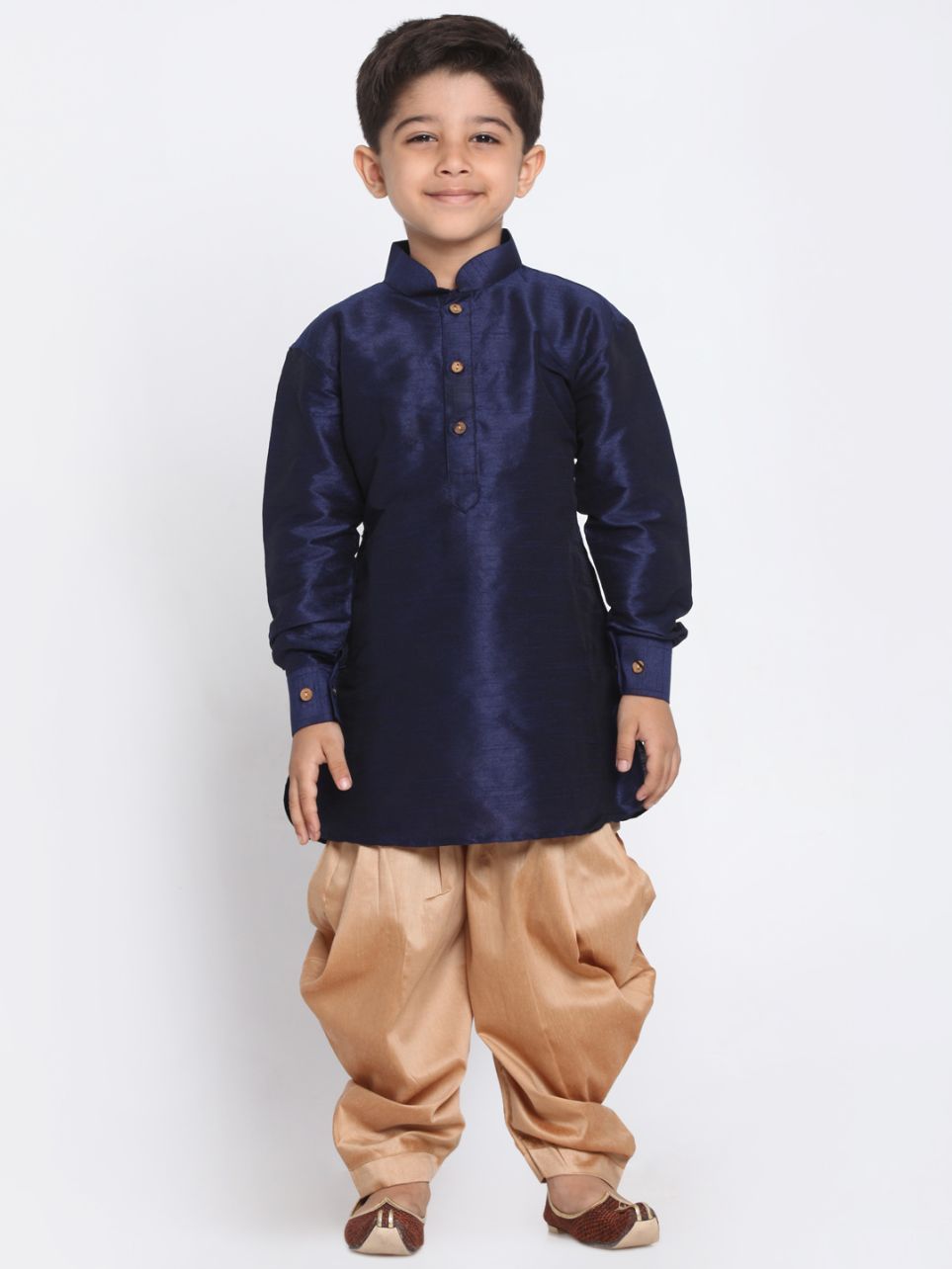 VASTRAMAY Boys' Navy Blue Cotton Silk Blend Kurta and Dhoti Pant Set - qivii
