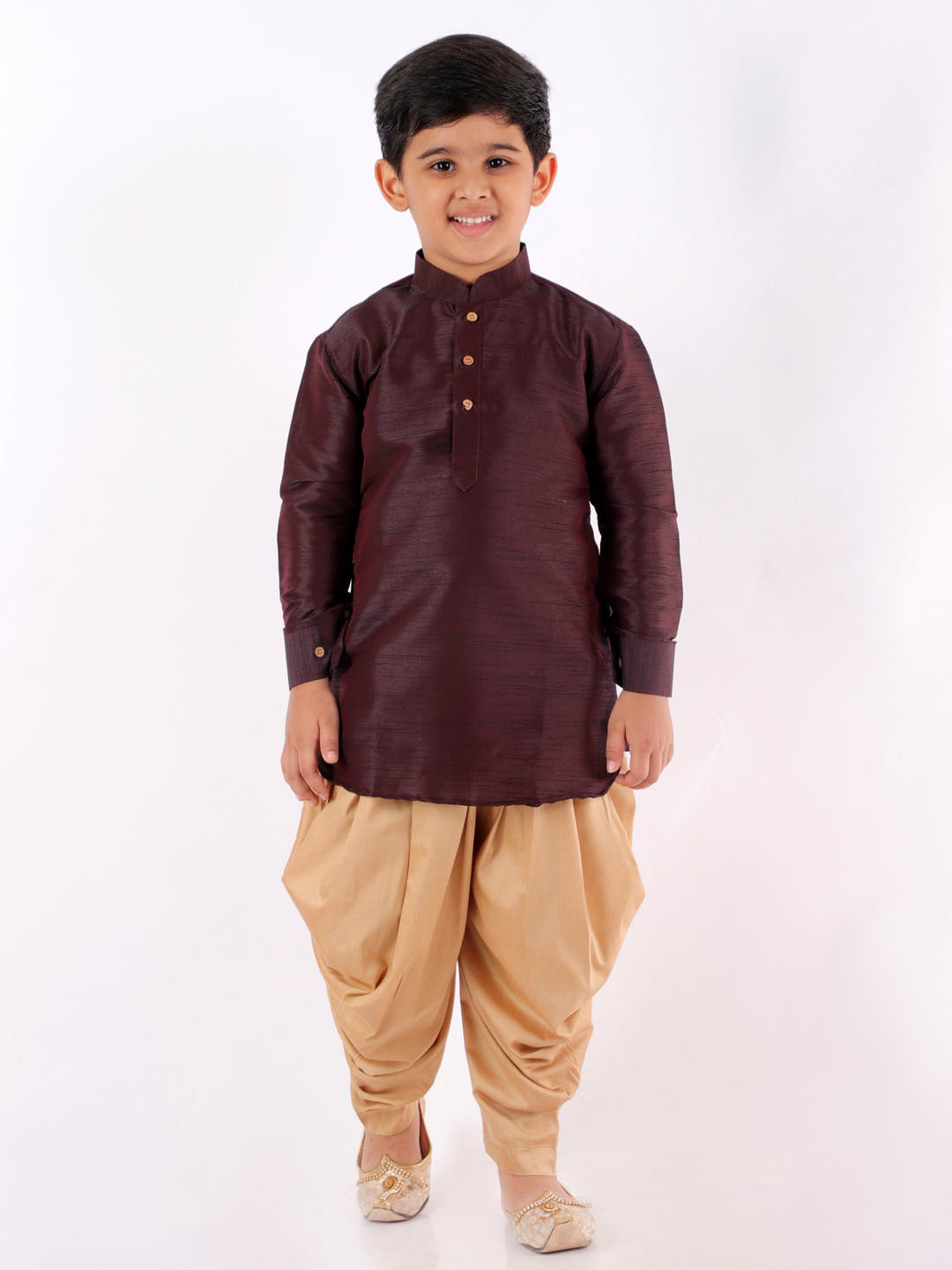 VASTRAMAY Boys' Wine Cotton Silk Blend Kurta and Dhoti Pant Set - qivii