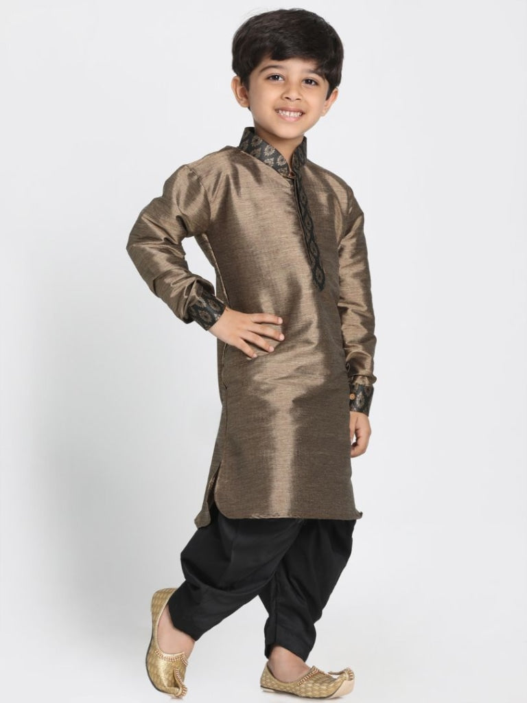 VASTRAMAY Boys' Black Cotton Silk Blend Kurta and Dhoti Pant Set - qivii