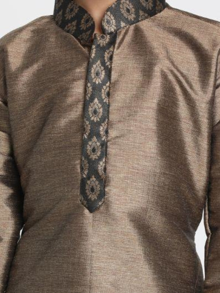 VASTRAMAY Boys' Black Cotton Silk Blend Kurta and Dhoti Pant Set - qivii