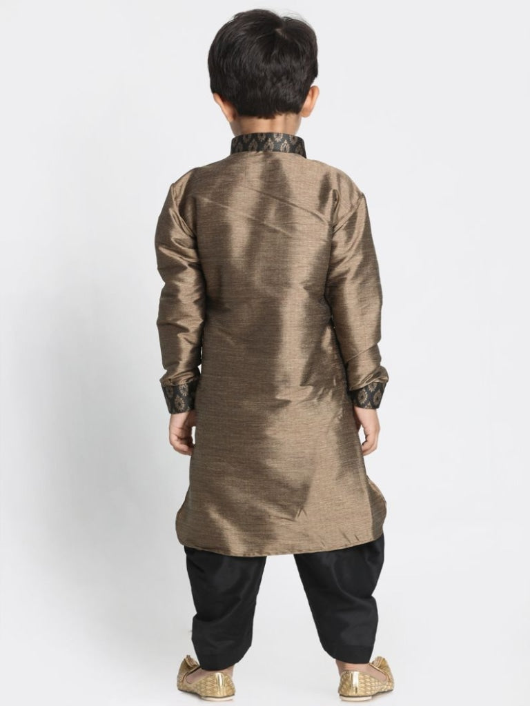VASTRAMAY Boys' Black Cotton Silk Blend Kurta and Dhoti Pant Set - qivii