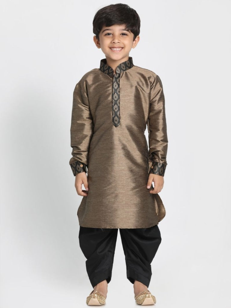 VASTRAMAY Boys' Black Cotton Silk Blend Kurta and Dhoti Pant Set - qivii