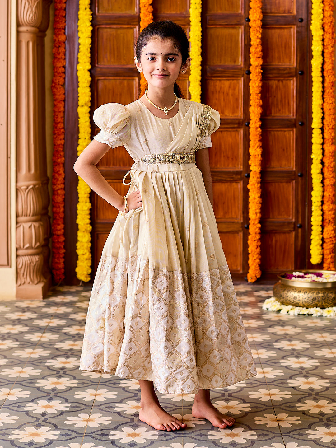 VASTRAMAY Girls' Gold Lehenga Set - qivii