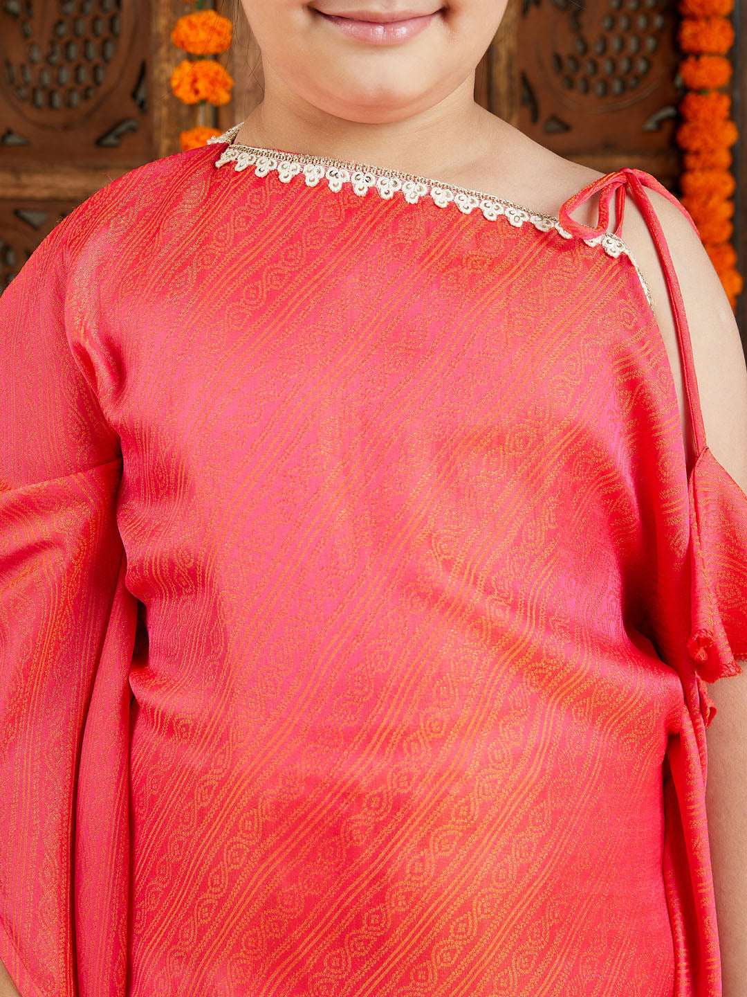 Girls' Rose Pink Jacquard Kaftan With Solid Dhoti Pant - qivii