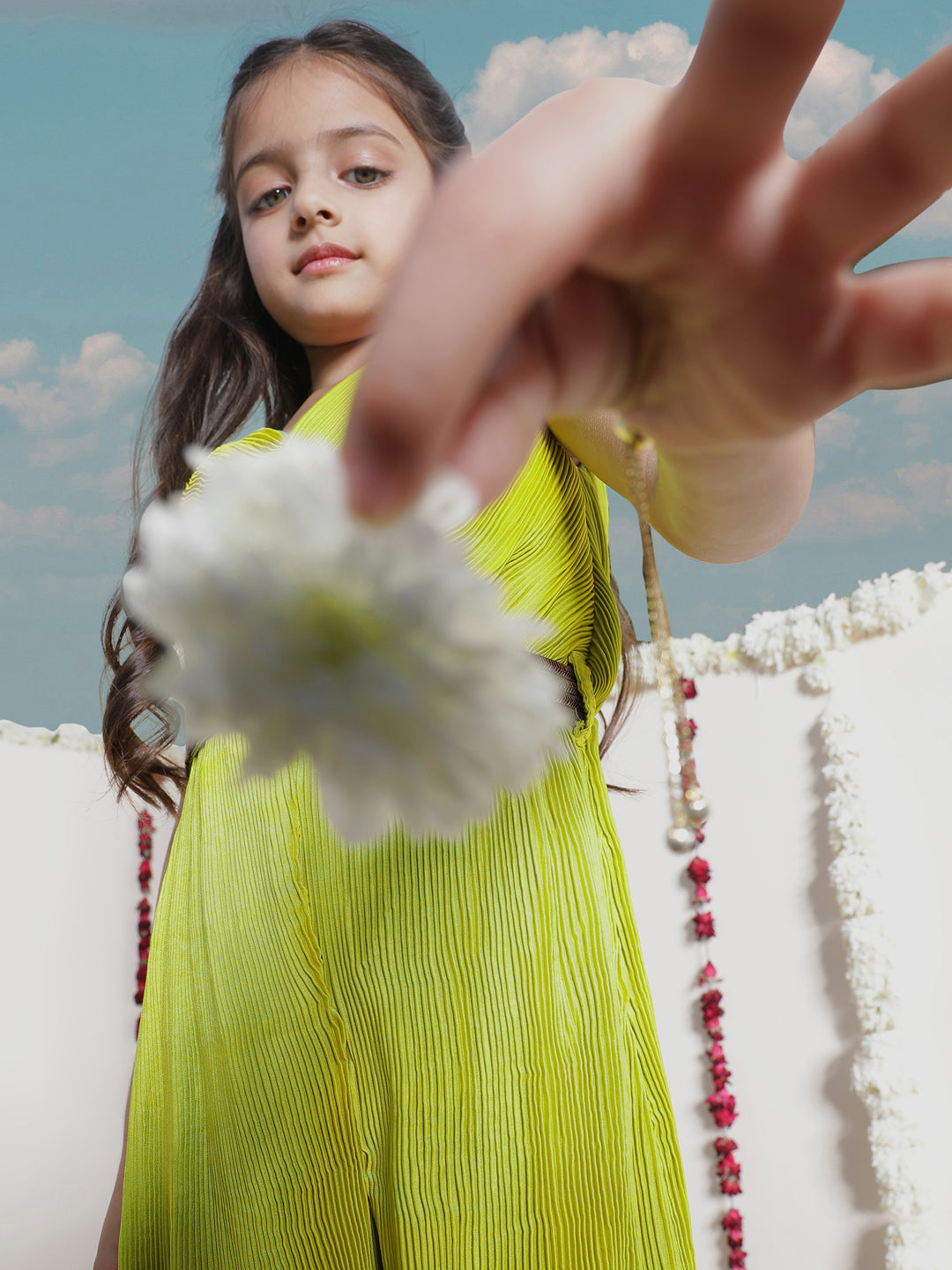 VASTRAMAY Girls' Green Pleated Jump Suit - qivii