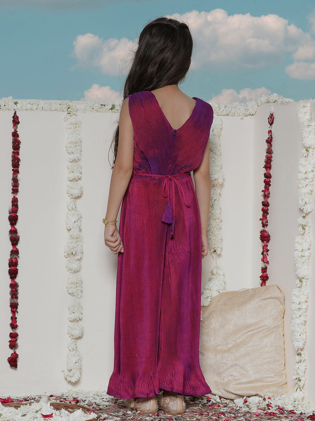 VASTRAMAY Girls' Purple Pleated Jump Suit - qivii