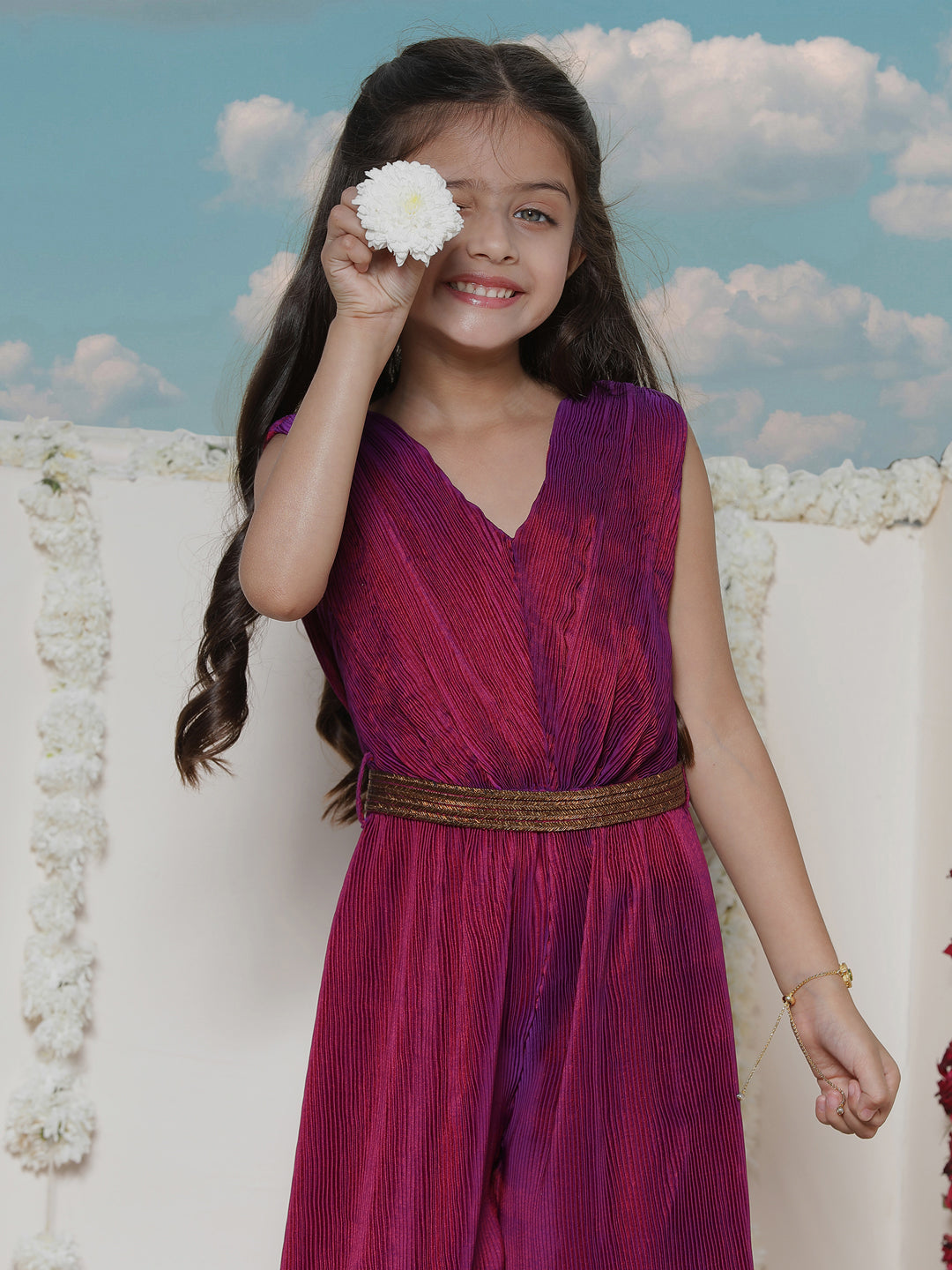 VASTRAMAY Girls' Purple Pleated Jump Suit - qivii