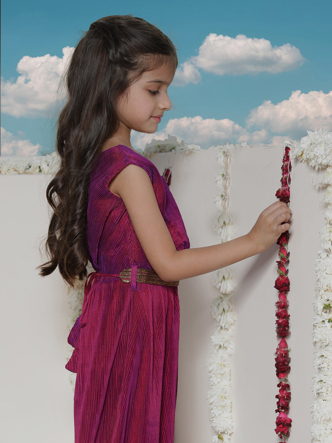 VASTRAMAY Girls' Purple Pleated Jump Suit - qivii