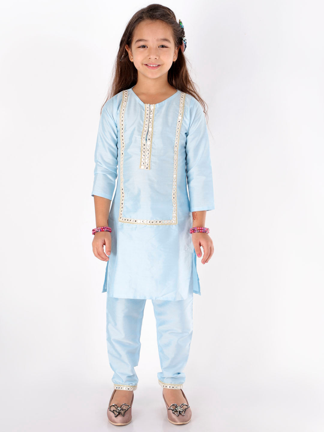 VASTRAMAY Girls' Aqua Viscose Kurta Pant Set - qivii