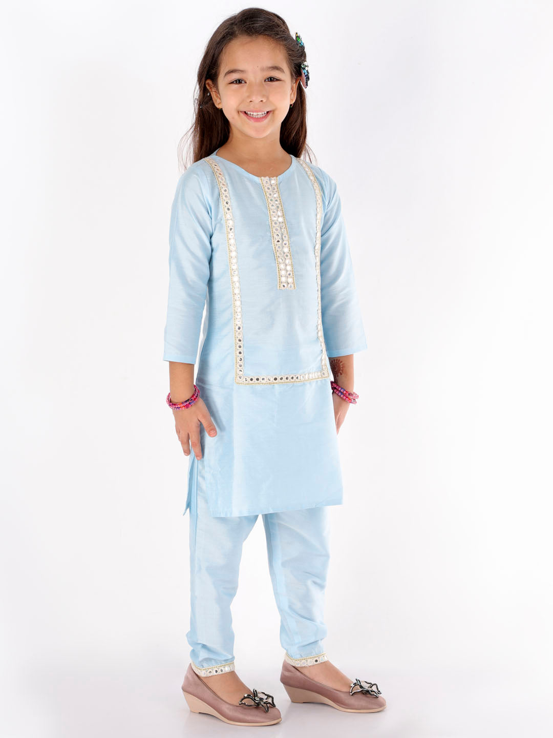 VASTRAMAY Girls' Aqua Viscose Kurta Pant Set - qivii
