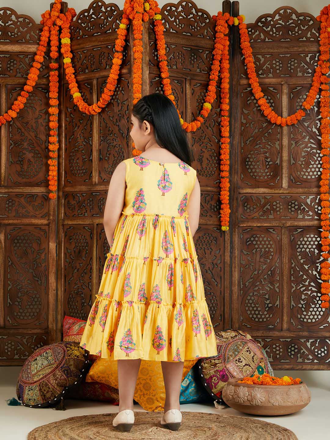 VASTRAMAY Girl's Yellow And Pink Ethnic Dress - qivii
