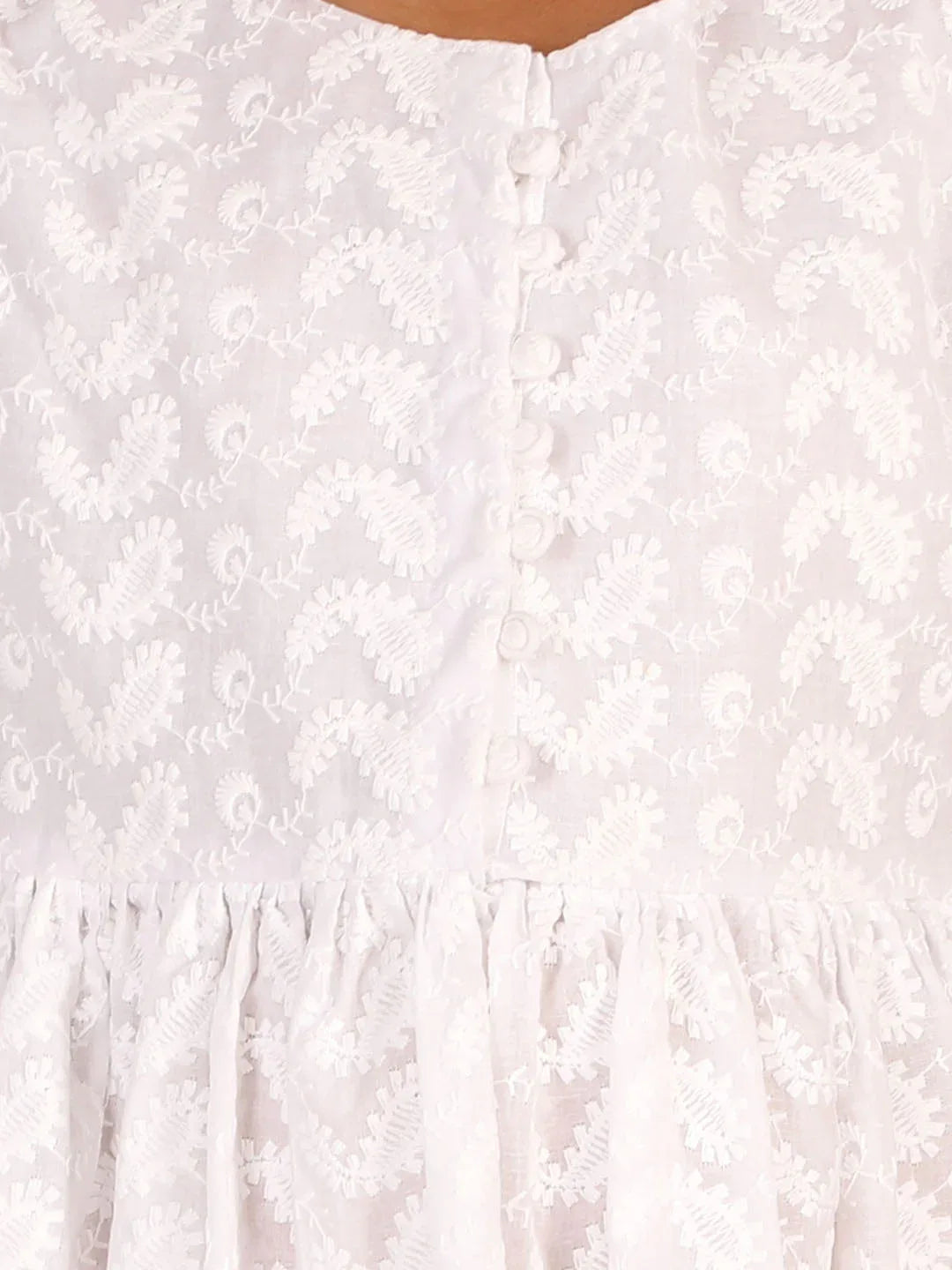 Girl's White Pure Cotton Chikankari Kurta