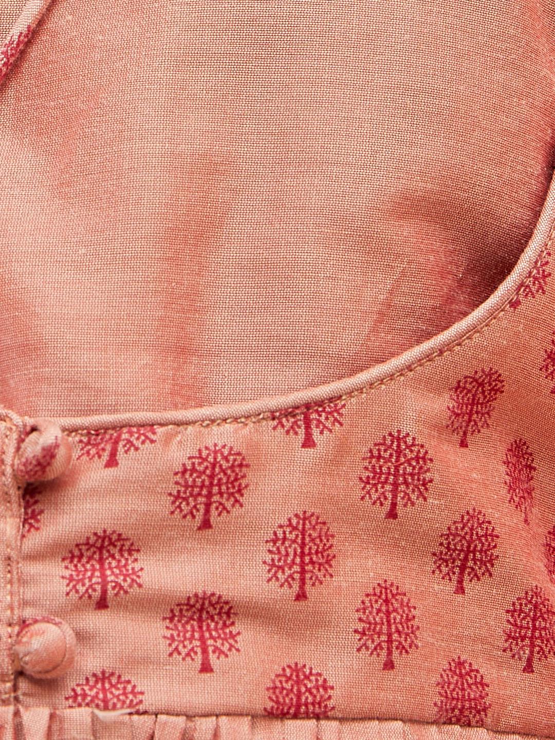 Girl's Pink Anarkali Kurta Pyjama Set With Potli Bag