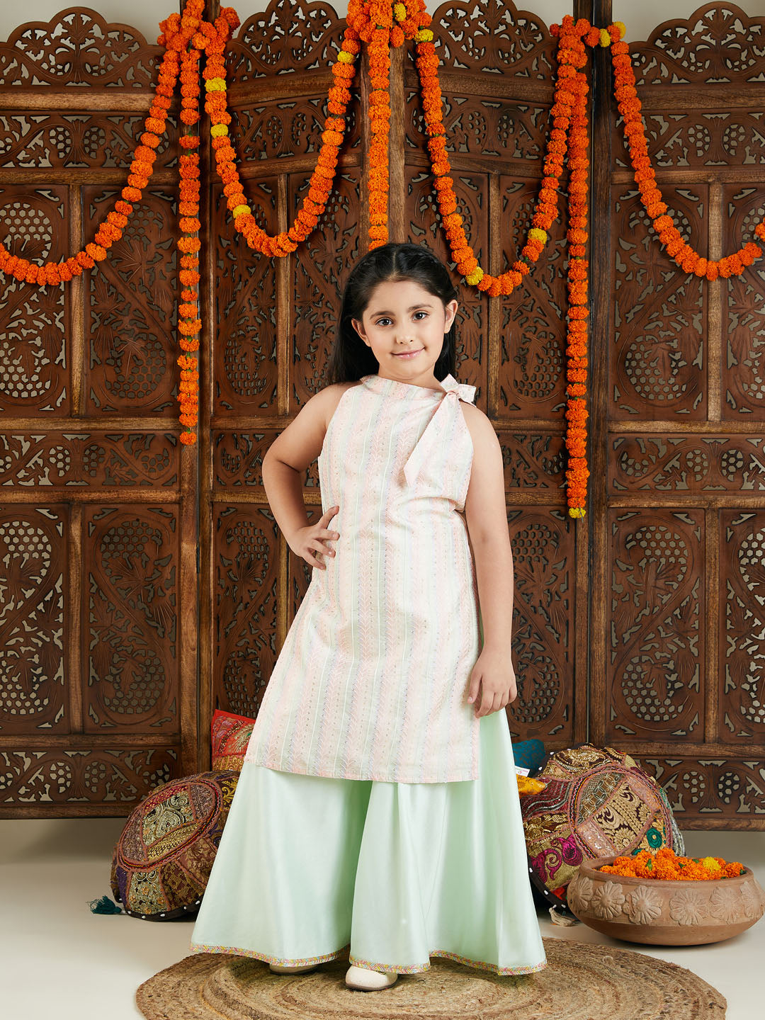 VASTRAMAY Girls Multicolor kurta and Palazzo Pant Set - qivii