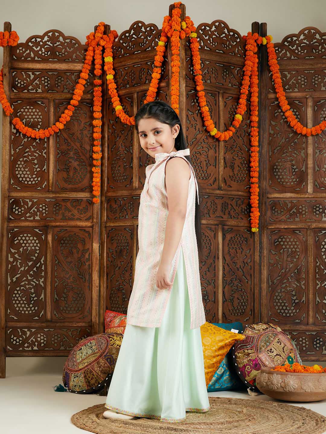 VASTRAMAY Girls Multicolor kurta and Palazzo Pant Set - qivii