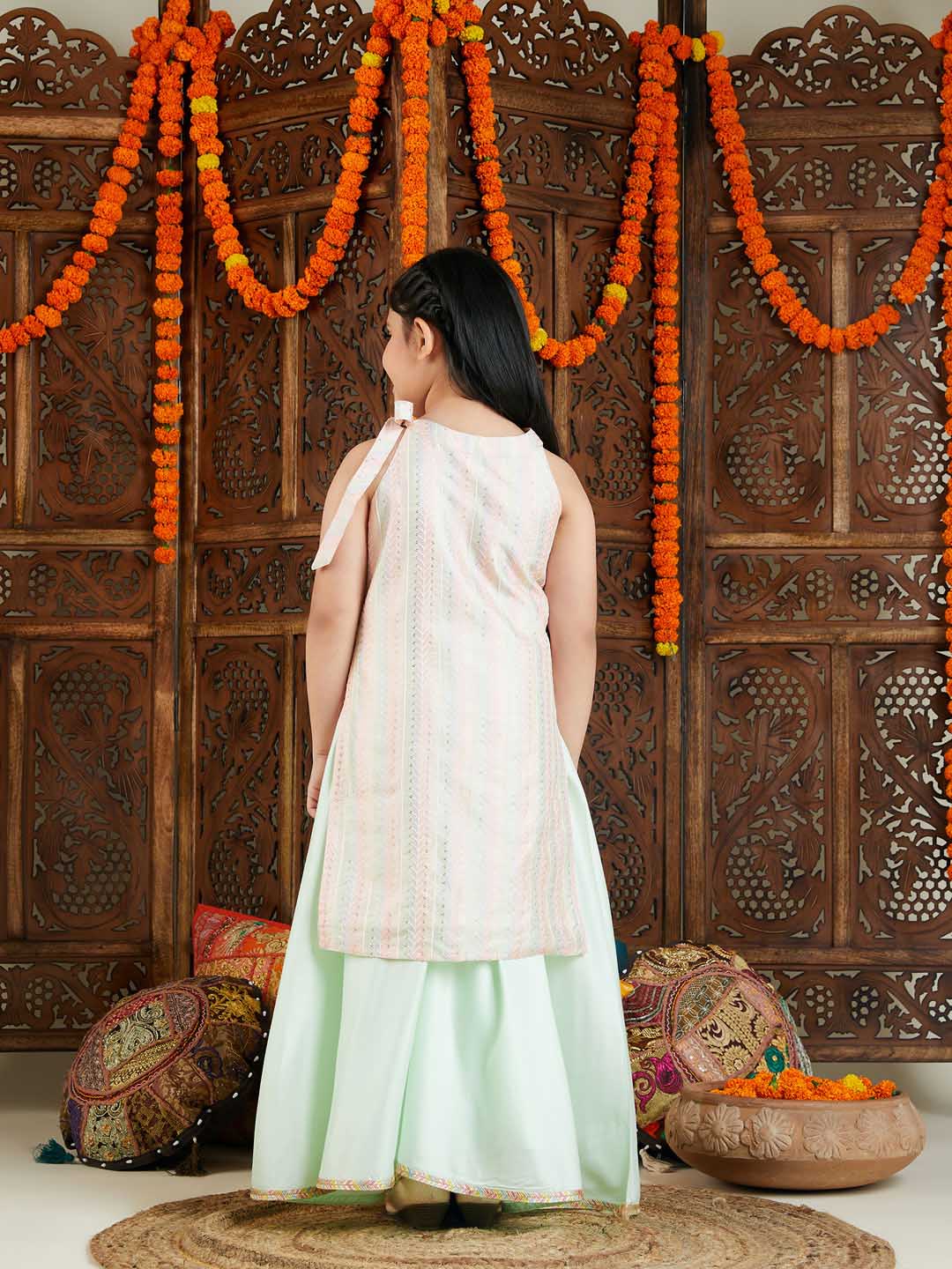 VASTRAMAY Girls Multicolor kurta and Palazzo Pant Set - qivii