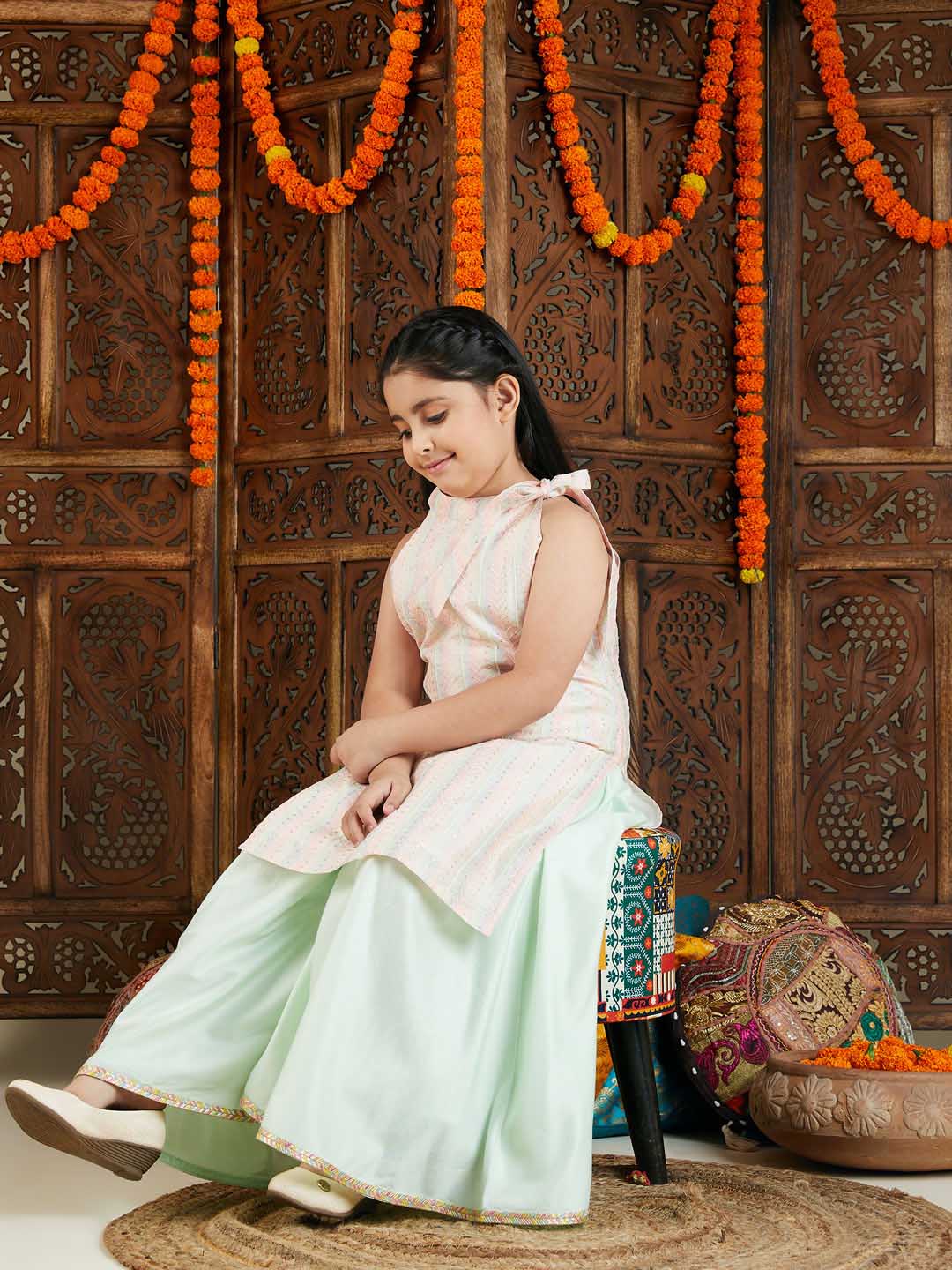 VASTRAMAY Girls Multicolor kurta and Palazzo Pant Set - qivii