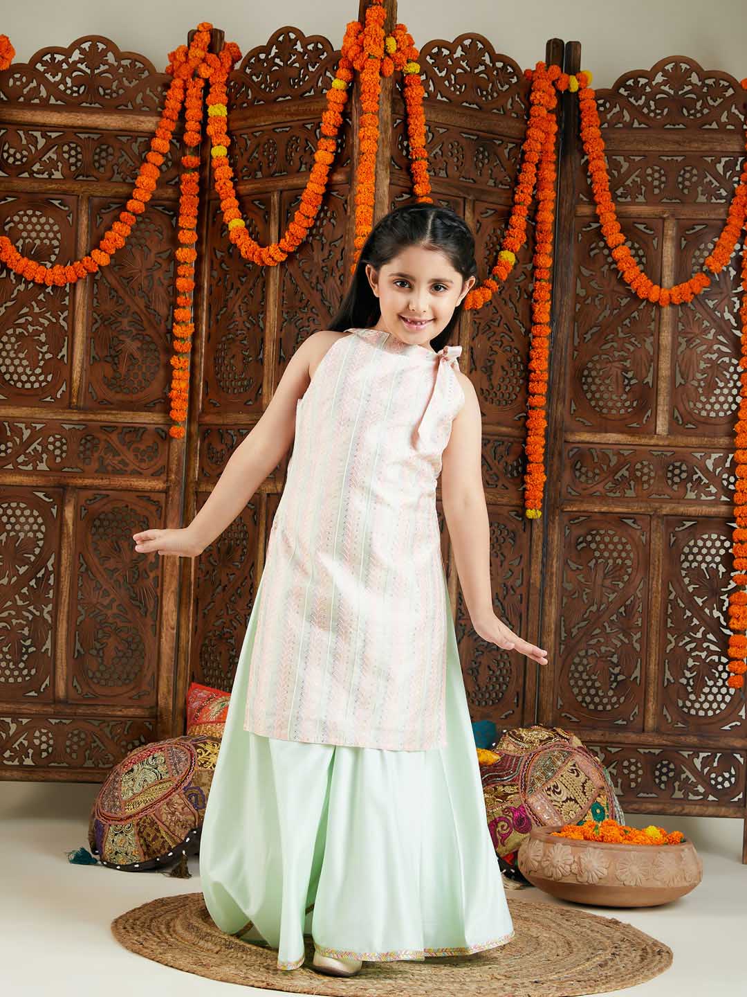 VASTRAMAY Girls Multicolor kurta and Palazzo Pant Set - qivii