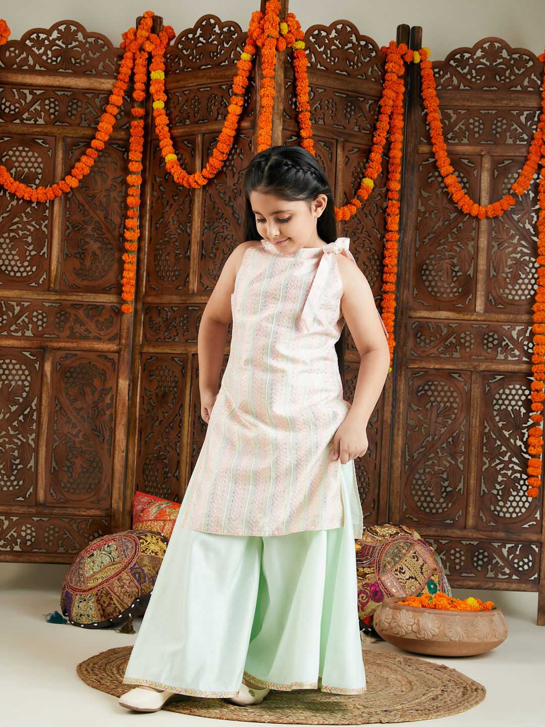 VASTRAMAY Girls Multicolor kurta and Palazzo Pant Set - qivii