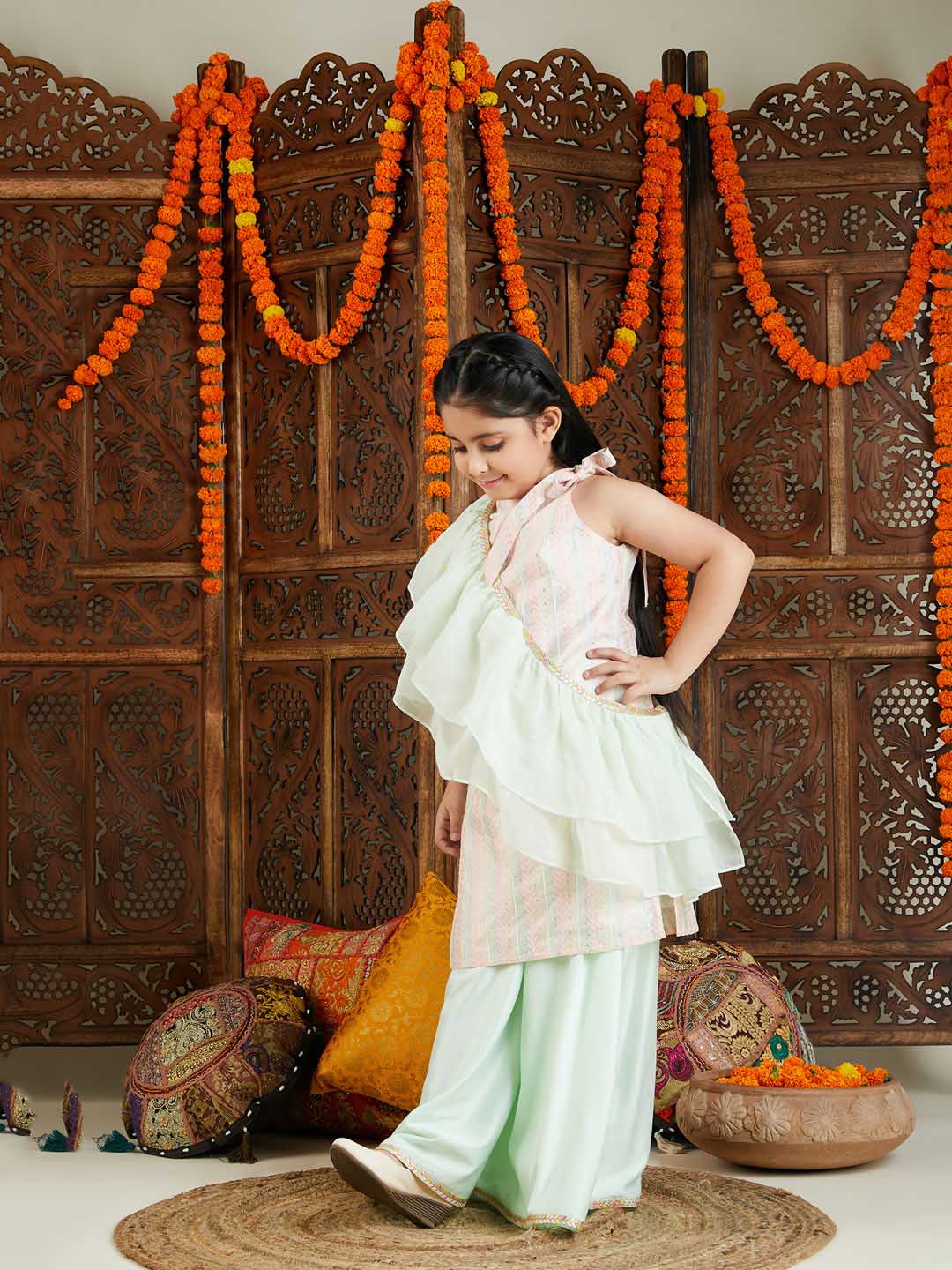 VASTRAMAY Girls Multicolor kurta and Palazzo Pant Dupatta Set - qivii