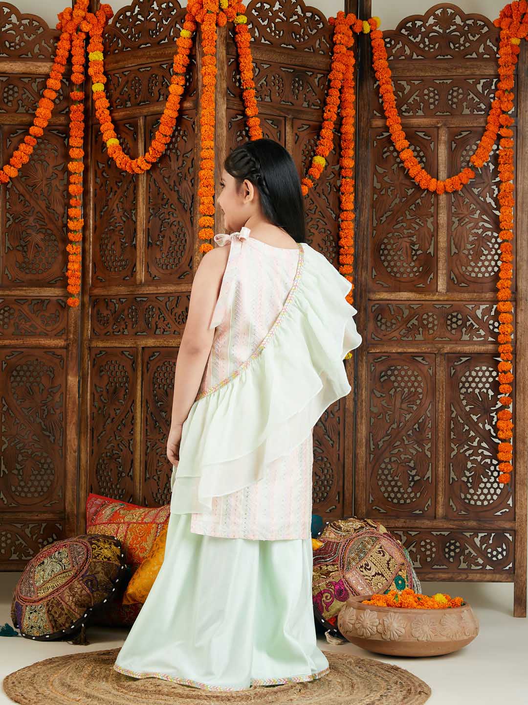 VASTRAMAY Girls Multicolor kurta and Palazzo Pant Dupatta Set - qivii