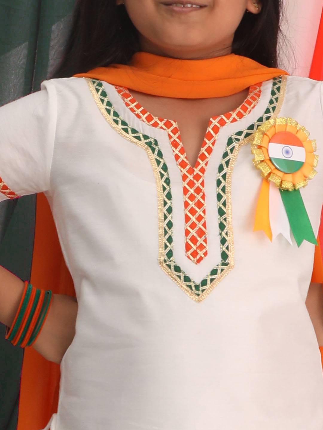VASTRAMAY Girls Republic Day Special White Kurta Salwar Set - qivii