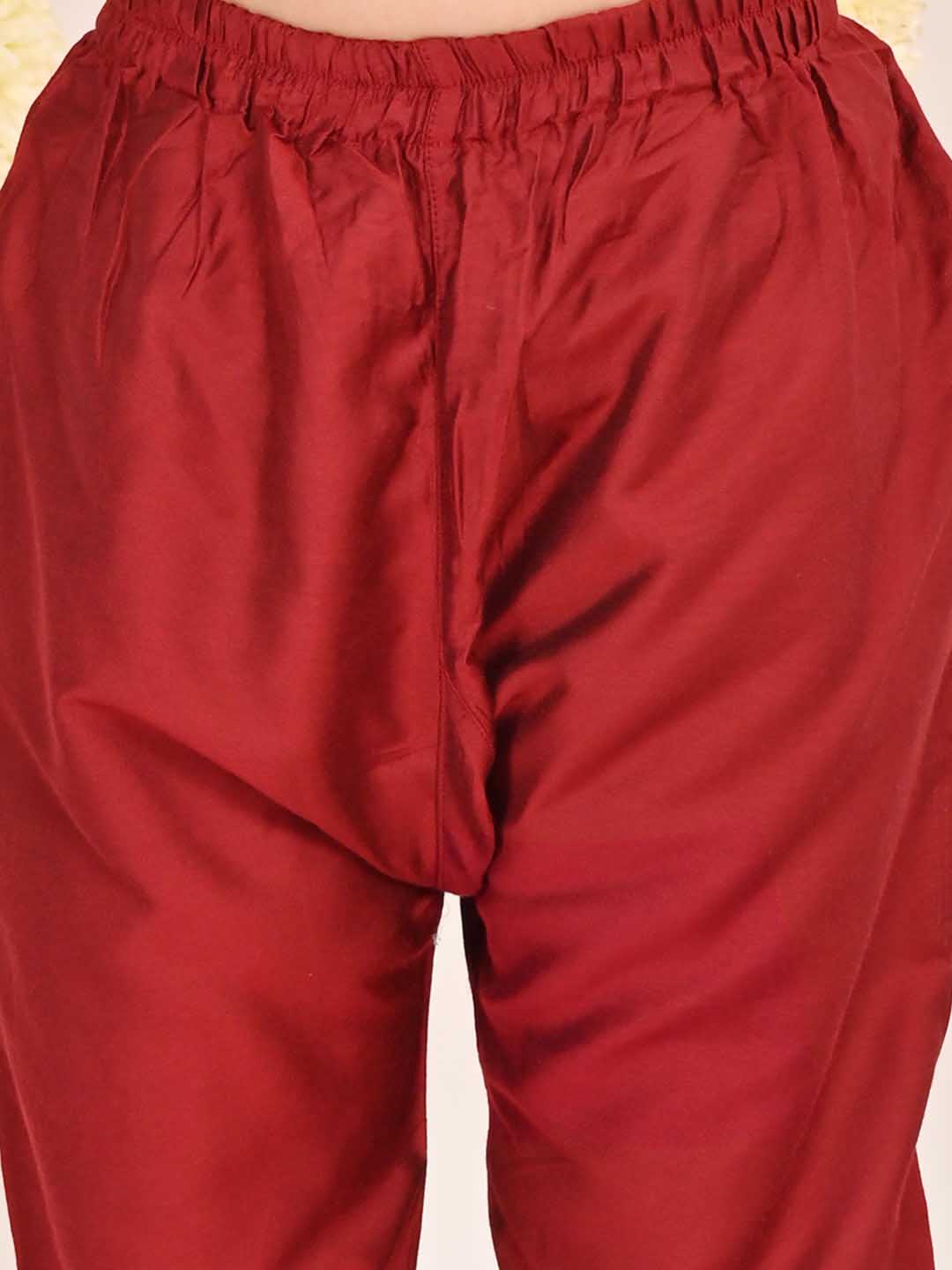 VASTRAMAY Girls' Maroon Embellished Kurta Pyjama Set - qivii