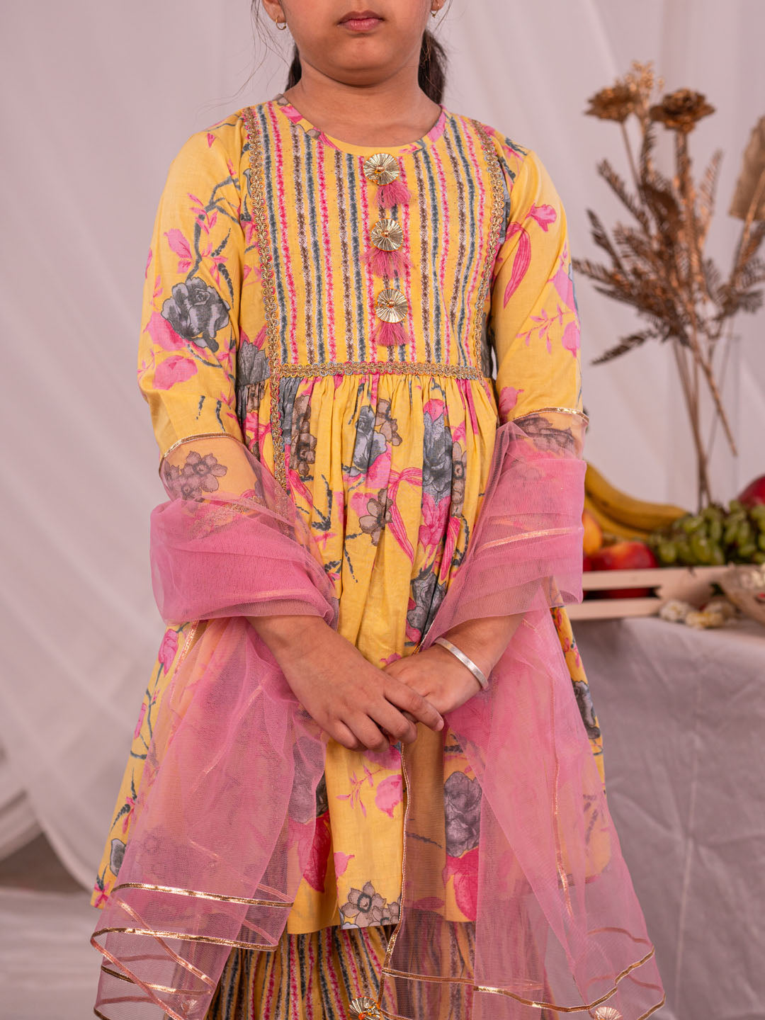 VASTRAMAY Girls' Yellow Kurta And Sharara Set - qivii