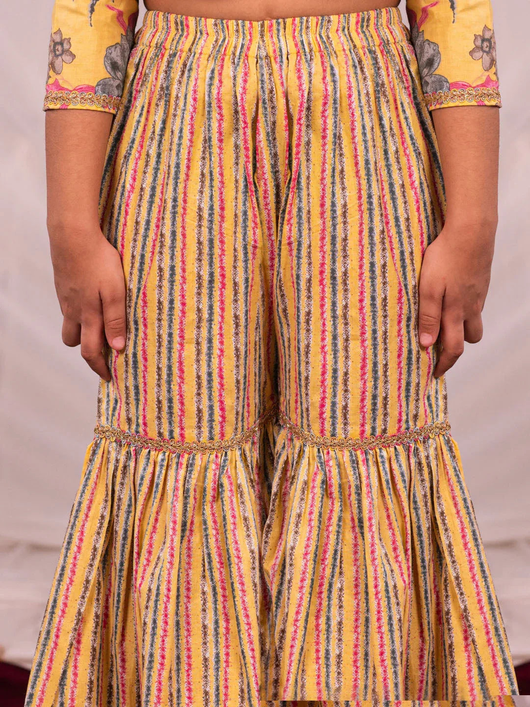 Girl's' Yellow Kurta And Sharara Set