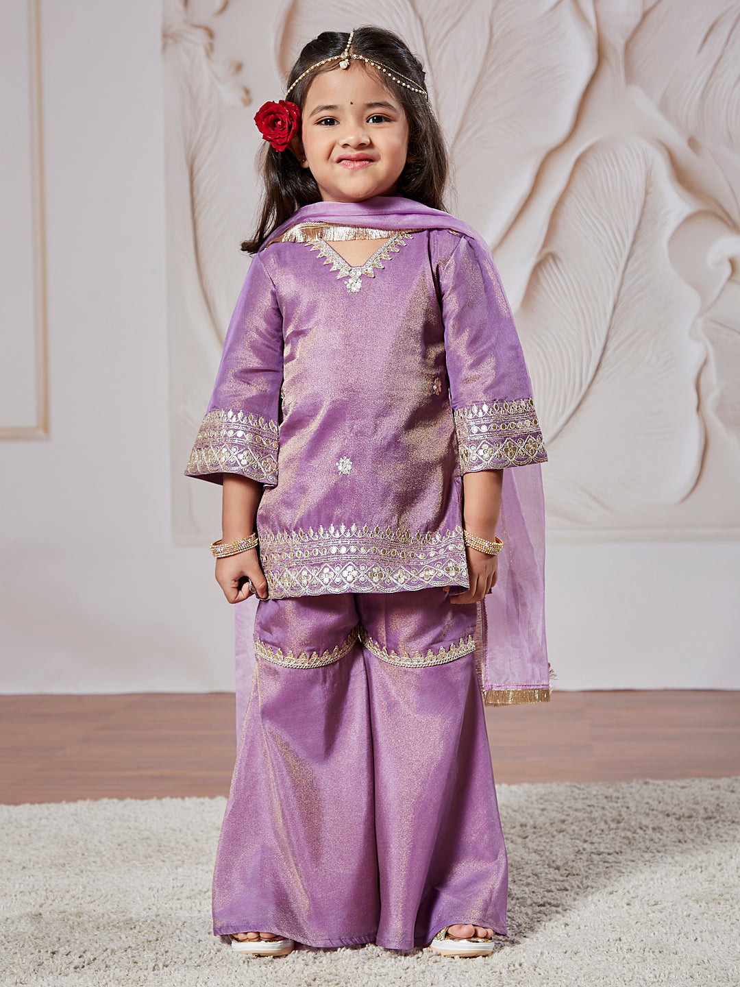 VASTRAMAY Girls' lavender Kurta Sharara And Dupatta Set - qivii