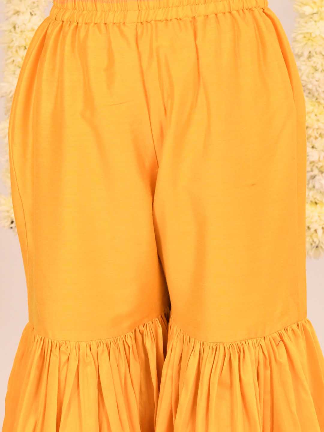 VASTRAMAY Girls' Yellow Embellished Kurta Palazzo Set - qivii