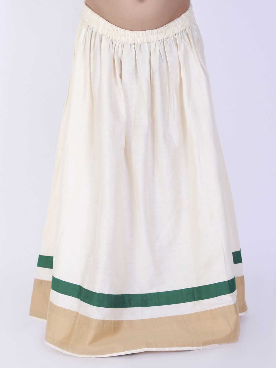 VASTRAMAY Girl's Green & White Pavda Pattu Lehenga Choli Set - qivii