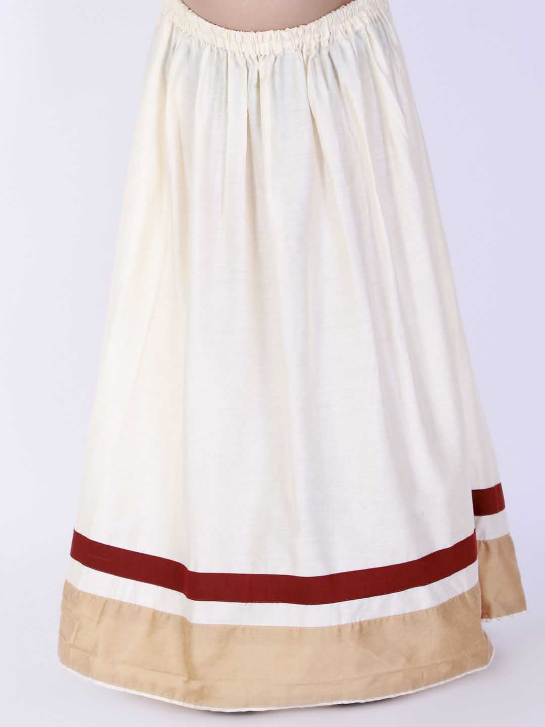 VASTRAMAY Girl's Maroon & White Pavda Pattu Lehenga Choli Set - qivii