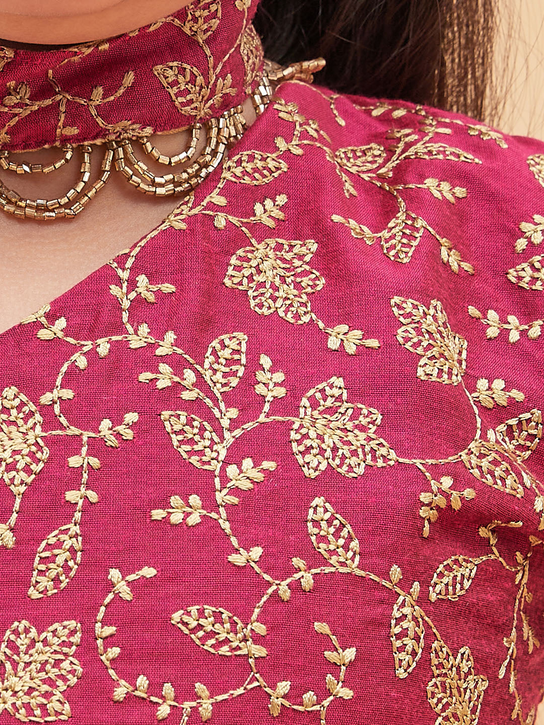 VASTRAMAY Girl's Pink Top And Long Skirt Lehenga Set With Bag And Necklace - qivii