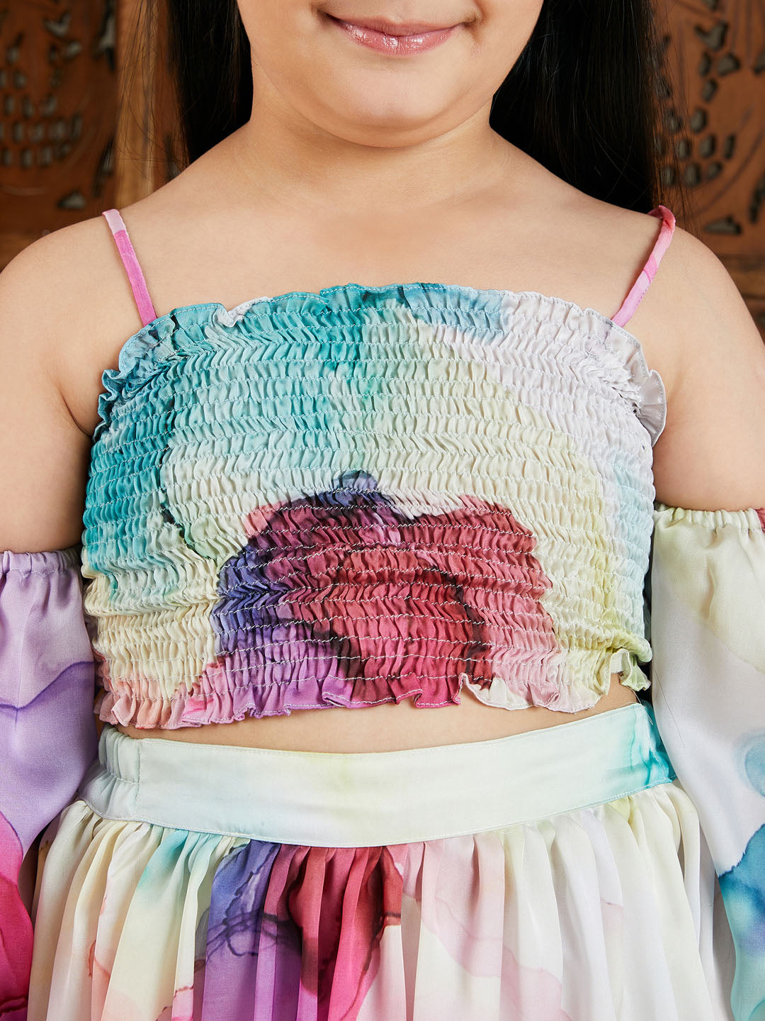 VASTRAMAY Girl's Multicolor Printed Satin Two Piece Set - qivii