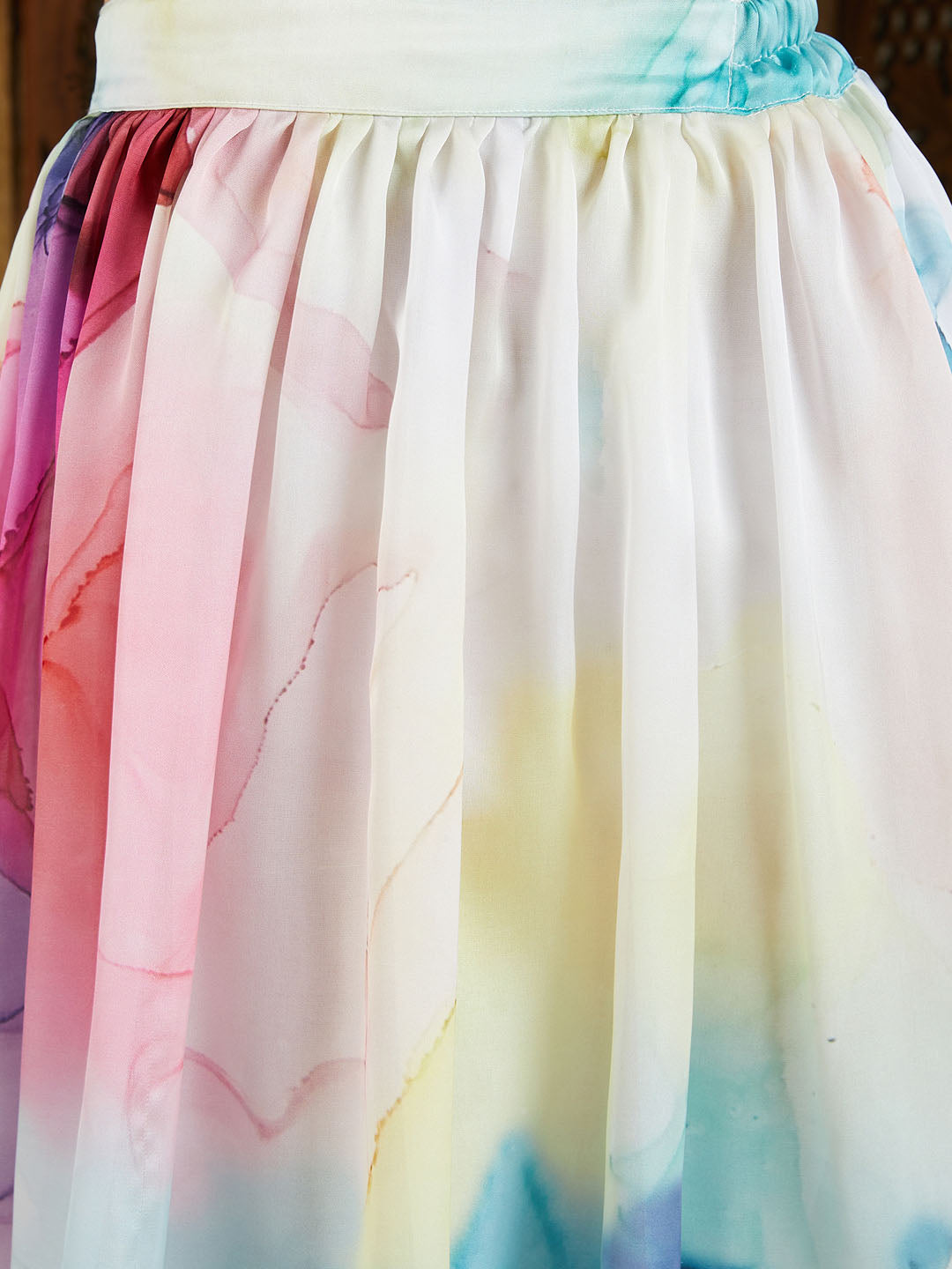 VASTRAMAY Girl's Multicolor Printed Satin Two Piece Set - qivii