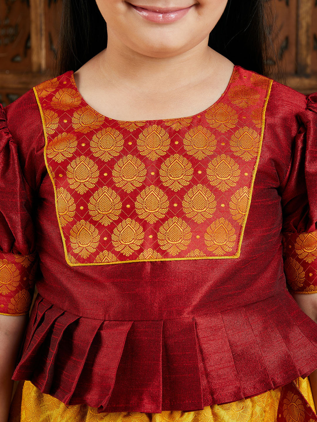 VASTRAMAY Girls' Mustard And Maroon Lehenga Set - qivii