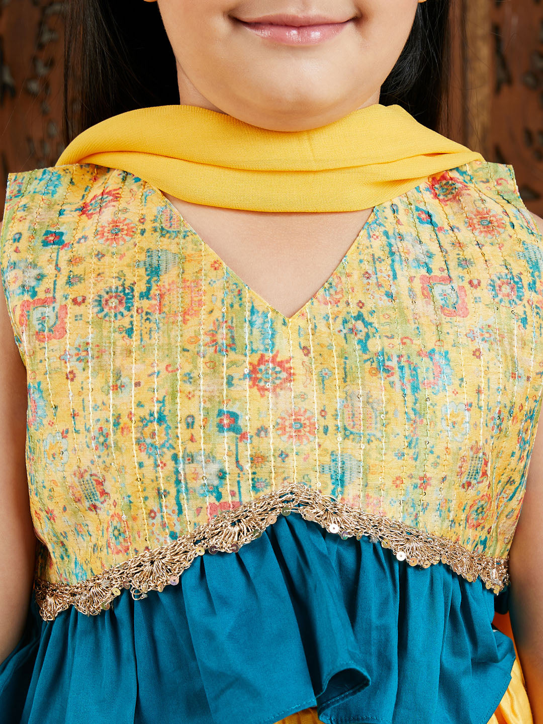 VASTRAMAY Girls' Yellow Silk Blend Embellished Lehenga Set - qivii